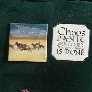 Metal sign and tile painting combo